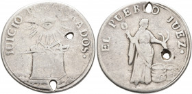 GUATEMALA. Federal Republic of Central America. 1823-1851. Medal of 2 Reales 1837 (Silver, 25 mm, 6.43 g, 6 h). EL PUEBLO JUEZ Female figure standing ...