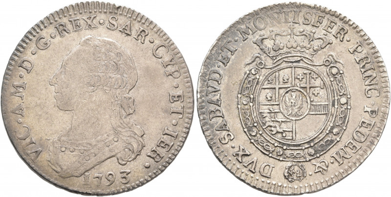 ITALY. Savoia-Sardegna. Vittorio Amadeo III. 1773-1796. Quarto Scudo 1793 (Silve...