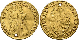 ITALY. Venezia (Venice). Carlo Ruzzini, 1732-1735. Zecchino (Gold, 21 mm, 3.25 g, 6 h). CAROL✱RVZINI• / DVX / S•M•VENET• St. Mark standing right, hold...