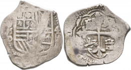 MEXICO, Colonial. Felipe IV (?), king of Spain, 1621-1665. Cob 4 Reales (Silver, 33 mm, 13.42 g, 11 h), Mexico City, uncertain date. Crowned coat-of-a...