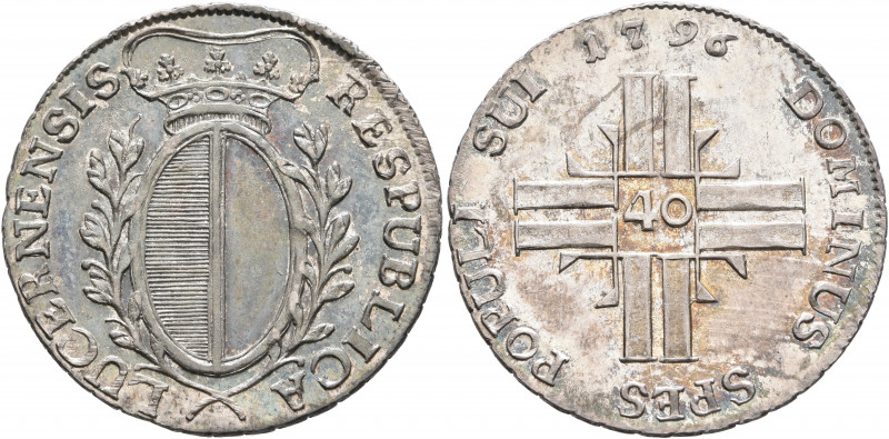 SWITZERLAND. Luzern. Vierteltaler – 10 Batzen 1796 (Silver, 28 mm, 7.32 g, 6 h)....