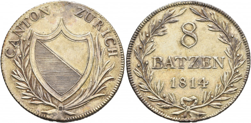 SWITZERLAND. Zürich. Kanton. 8 Batzen 1814 (Silver, 30 mm, 7.33 g, 6 h). CANTON ...