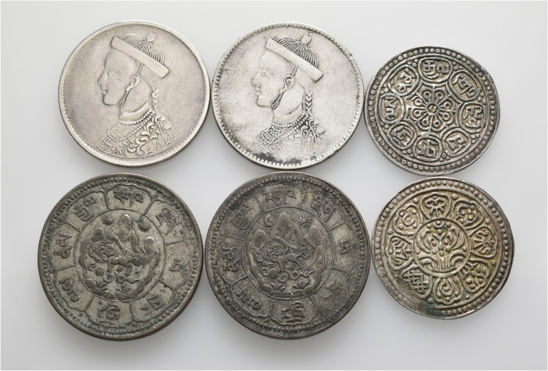 A lot containing 6 silver coins. All: Tibet. About very fine to good very fine. ...