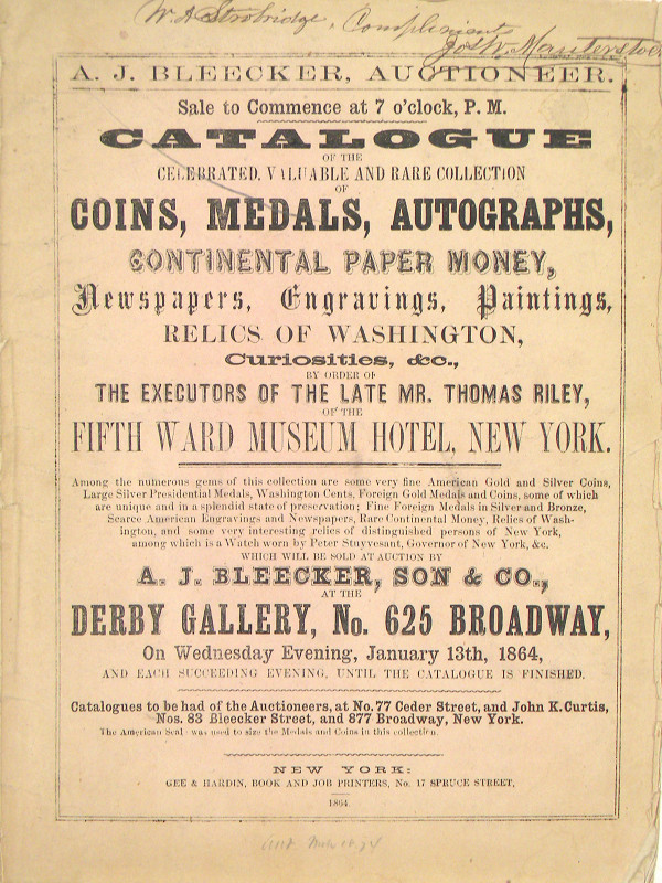 Bleecker, Son & Co., A.J. CATALOGUE OF THE CELEBRATED, VALUABLE AND RARE COLLECT...