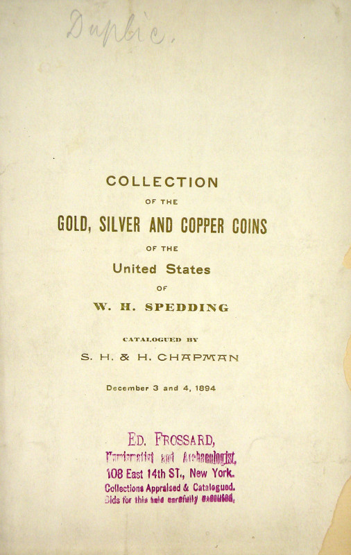 Chapman, S.H. & H. CATALOGUE OF THE COLLECTION OF GOLD, SILVER AND COPPER COINS ...