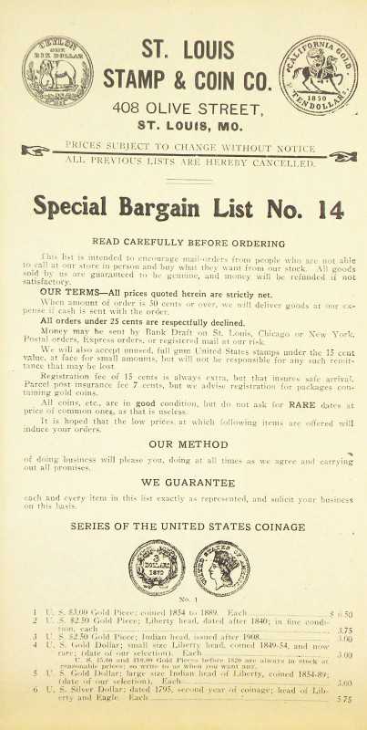 St. Louis Stamp & Coin Company. MAIL AUCTION SALES. St. Louis, 1904-1906. Eight ...