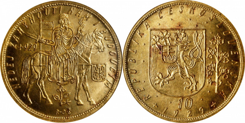 CZECHOSLOVAKIA. 10 Ducats, 1929. Kremnica Mint. NGC MS-65.
Fr-4; KM-14; Novotny...