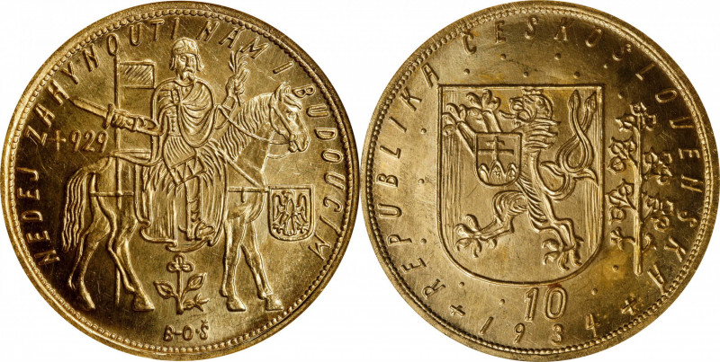 CZECHOSLOVAKIA. 10 Ducats, 1934. Kremnica Mint. NGC MS-63.
Fr-4; KM-14; Novotny...