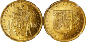 CZECHOSLOVAKIA. 10 Ducats, 1935. Kremnica Mint. NGC MS-65.
Fr-4; KM-14; Novotny-19 (RR). Mintage: 600. A sparkling Gem, the present example offers a ...