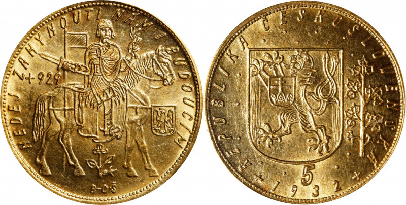 CZECHOSLOVAKIA. 5 Ducats, 1932. Kremnica Mint. PCGS MS-63.
Fr-5; KM-13; Novotny...