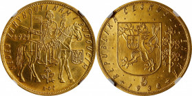 CZECHOSLOVAKIA. 5 Ducats, 1936. Kremnica Mint. NGC MS-64.
Fr-5; KM-13; Novotny-18 (RRR). Mintage: 726. This example provides much impressiveness in t...