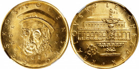 CZECHOSLOVAKIA. Gold Medallic 5 Ducats, ND (1974). Kremnica Mint. NGC MS-64.
Fr-Unlisted; KMX-Unlisted; Novotny-Unlisted. Mintage: 200. Weight: 19.1 ...
