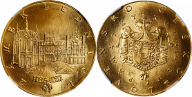 CZECHOSLOVAKIA. Gold Medallic 5 Ducats, ND (1974). Kremnica Mint. NGC MS-64.
Fr-Unlisted; KMX-Unlisted; Novotny-Unlisted. Weight: 17.7 gms. By: Zdeně...