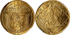 CZECHOSLOVAKIA. Gold Medallic 4 Ducats, 1928. Kremnica Mint. NGC MS-65.
Fr-6; KMX-4; Novotny-I.A. By: Otakar Spaniel. Obverse: Saint driving plow dra...