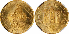 CZECHOSLOVAKIA. Gold Medallic 4 Ducats, 1972. Kremnica Mint. NGC MS-66.
Weight: 13.7 gms. Obverse: Man seated left holding hammer and die striking co...