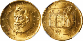 CZECHOSLOVAKIA. Gold Medallic 3 Ducats, ND (1974). Kremnica Mint. NGC MS-66.
Fr-Unlisted; KMX-Unlisted; Novotny-Unlisted. Weight: 10.5 gms. Obverse: ...