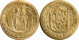 CZECHOSLOVAKIA. 2 Ducats, 1923. Kremnica Mint. NGC MS-64.
Fr-1; KM-9; Novotny-17. Mintage: 4,000. A near-Gem from the first year of issue in the seri...