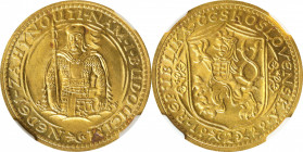CZECHOSLOVAKIA. 2 Ducats, 1929. Kremnica Mint. NGC MS-65.
Fr-1; KM-9; Novotny-17. Mintage: 3,262. A sparkling Gem, the autumnal golden example is ric...