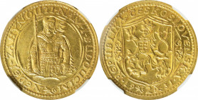 CZECHOSLOVAKIA. 2 Ducats, 1931. Kreminca Mint. NGC MS-62.
Fr-1; KM-9; Novotny-17. Mintage: 2,994. Nearly Choice, this specimen offers nice details al...