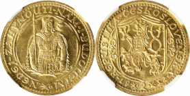 CZECHOSLOVAKIA. 2 Ducats, 1932. Kremnica Mint. NGC MS-64.
Fr-1; KM-9; Novotny-17. Mintage: 5,496. A glistening near-Gem, the present specimen demonst...