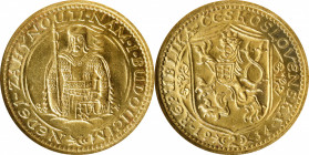 CZECHOSLOVAKIA. 2 Ducats, 1934. Kremnica Mint. NGC MS-63.
Fr-1; KM-9; Novotny-17 (R). Mintage: 2,403. A SCARCITY of the series, this Double Ducat pro...