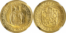 CZECHOSLOVAKIA. 2 Ducats, 1936. Kremnica Mint. NGC MS-64.
Fr-1; KM-9; Novotny-17 (RRR). Mintage: 819. A very difficult and RARE date in this challeng...