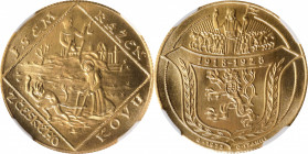 CZECHOSLOVAKIA. Gold Medallic 2 Ducats Restrike, "1928" (1973). Kremnica Mint. NGC MS-68.
cf. Fr-7 (for original); KMX-3; Novotny-I.B (same). By: Ota...