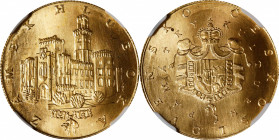 CZECHOSLOVAKIA. Gold Medallic 2 Ducats, ND (1974). Kremnica Mint. NGC MS-65.
Fr-Unlisted; KMX-Unlisted; Novotny-Unlisted. Weight: 7 gms. Obverse: Fa&...