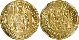 CZECHOSLOVAKIA. Ducat, 1930. Kremnica Mint. NGC MS-65.
Fr-2; KM-8; Novotny-16 (R). A KEY DATE to the series, this beautiful Ducat displays a sunny an...