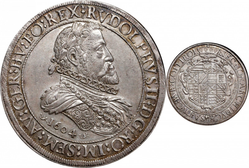 AUSTRIA. 2 Talers, 1604. Hall Mint. Rudolph II. NGC AU-58.
Dav-3004; KM-57.1. S...