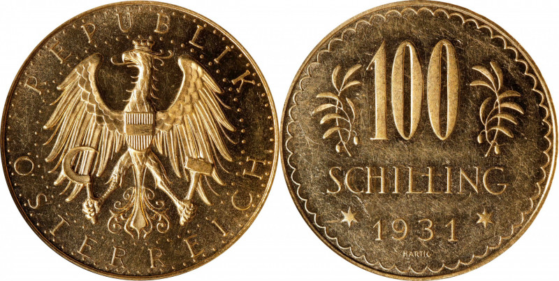 AUSTRIA. 100 Schilling, 1931. Vienna Mint. ANACS MS-61.
Fr-520; KM-2842. Except...