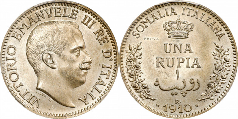 ITALIAN SOMALILAND. Silver Rupia Prova (Pattern), 1910-R. Rome Mint. Vittorio Em...