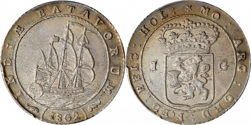 NETHERLANDS EAST INDIES. Batavian Republic. Gulden, 1802. Enkhuizen Mint. PCGS M...