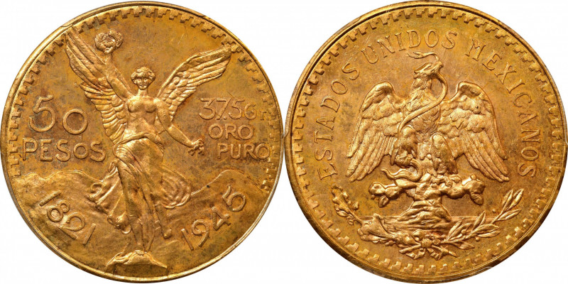 MEXICO. 50 Pesos, 1945. Mexico City Mint. PCGS MS-64.
Fr-172; KM-481. A nice ne...