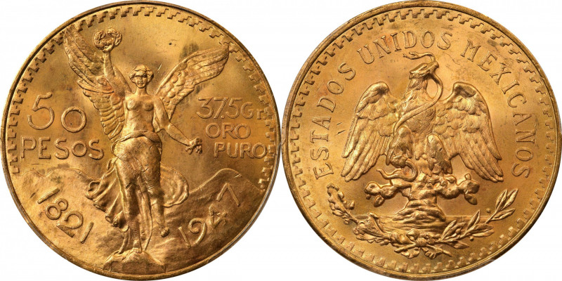 MEXICO. 50 Pesos, 1947. Mexico City Mint. PCGS MS-66.
Fr-17; KM-481. Offering a...