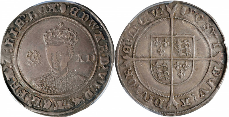 GREAT BRITAIN. Shilling, ND (1551-53). London Mint; mm: tun. Edward VI. PCGS EF-...