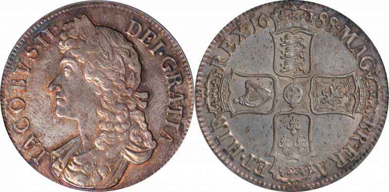 GREAT BRITAIN. Crown, 1688 Year QVARTO. London Mint. James II. PCGS AU-58.
S-34...