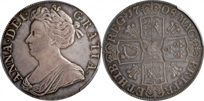 GREAT BRITAIN. Crown, 1708 Year SEPTIMO. London Mint. Anne. PCGS AU-58.
S-3601;...