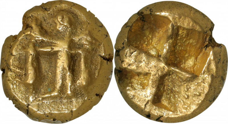 MYSIA. Kyzikos. EL Hemihekte (1.31 gms), ca. 600-550 B.C. NGC AU, Strike: 5/5 Su...