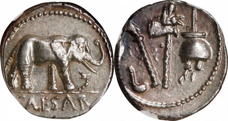 JULIUS CAESAR. AR Denarius (3.97 gms), Military Mint Traveling with Caesar, 49 B...