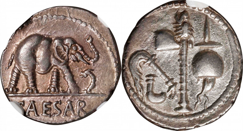 JULIUS CAESAR. AR Denarius (3.91 gms), Military Mint Traveling with Caesar, 49 B...