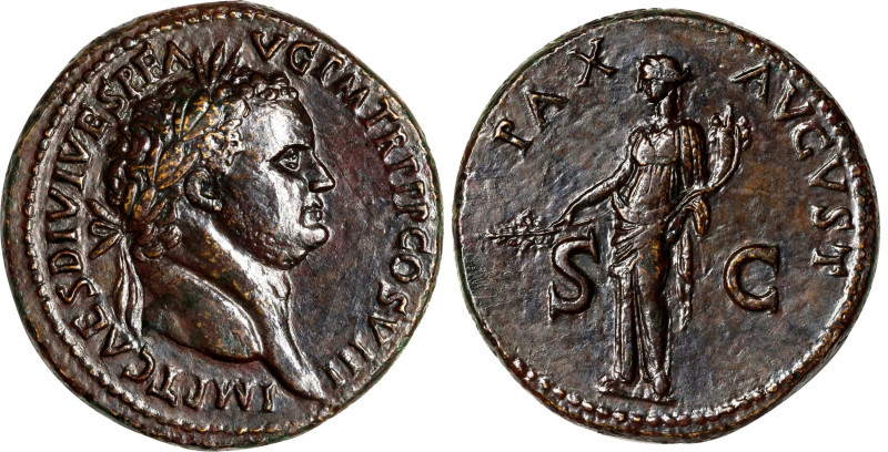 TITUS, A.D. 79-81. AE Sestertius (24.84 gms), Rome Mint, A.D. 80-81. EXTREMELY F...