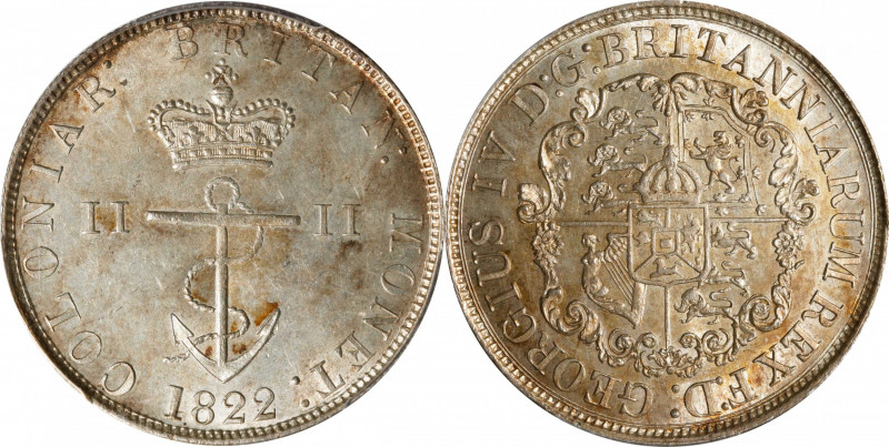 BRITISH WEST INDIES. 1/2 Dollar, 1822/1. London Mint. George IV. PCGS MS-63.
KM...