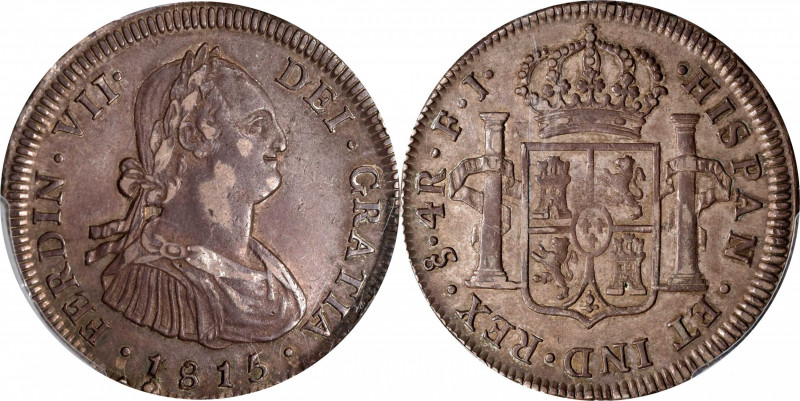 CHILE. 4 Reales, 1815-So FJ. Santiago Mint. Ferdinand VII. PCGS AU-50.
KM-67; C...