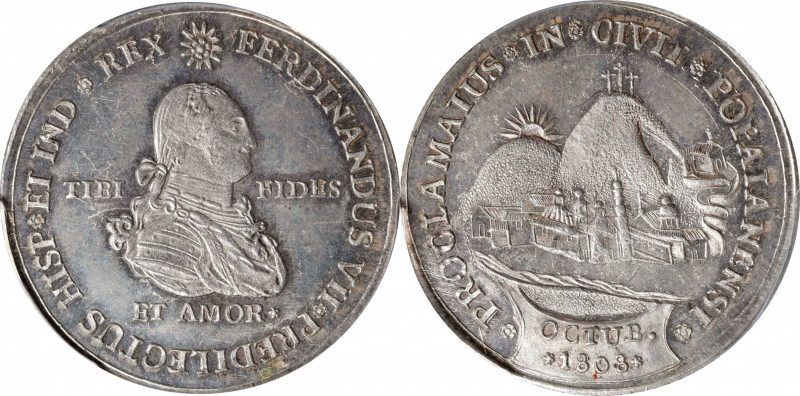 COLOMBIA. Silver Proclamation Medal (4 Reales), 1808. Popayan Mint. Ferdinand VI...