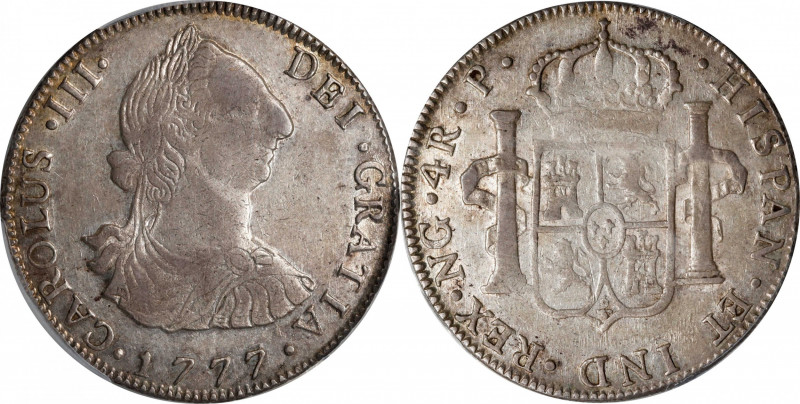 GUATEMALA. 4 Reales, 1777-NG P. Nueva Guatemala Mint. Charles III. PCGS AU-53.
...