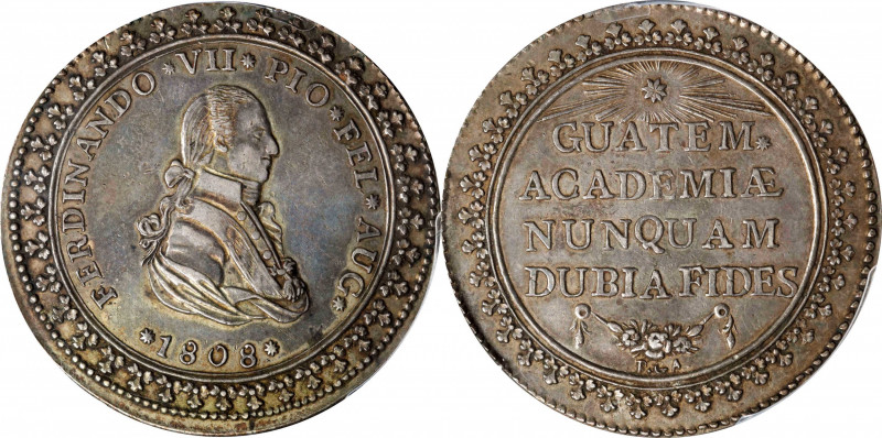 GUATEMALA. Silver Proclamation Medal (6 Reales), 1808. Nueva Guatemala Mint. Fer...