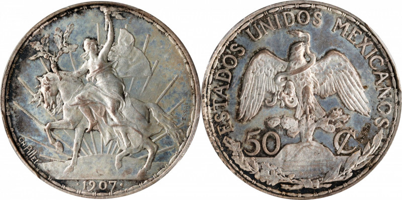 MEXICO. Silver 50 Centavos Essai (Pattern), 1907. Paris Mint. PCGS PROOF-63 Came...