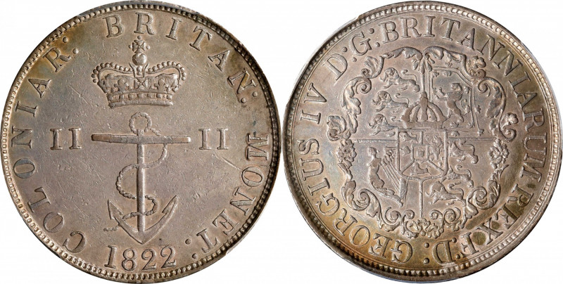 BRITISH WEST INDIES. 1/2 Dollar, 1822. George IV. PCGS AU-53.
KM-4; Prid-8. A g...