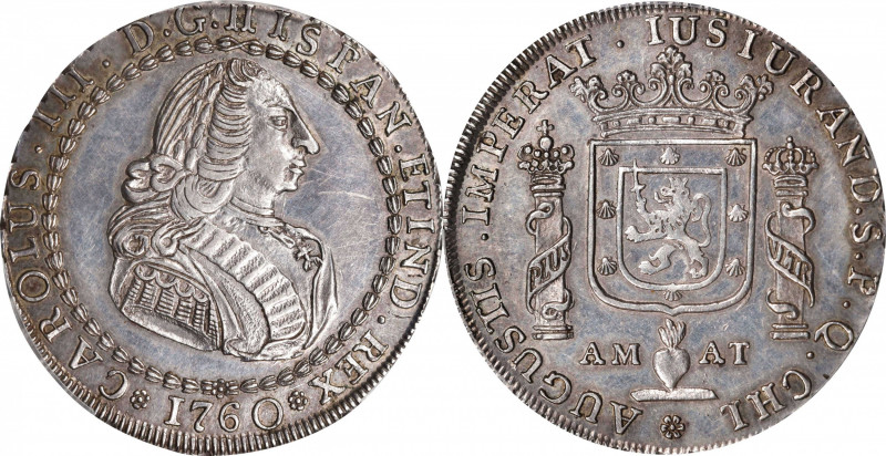 CHILE. Silver Proclamation Medal, 1760. Santiago Mint. Charles III. PCGS MS-61....